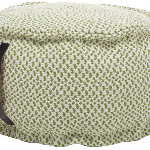 20" Green And White Round Pouf Ottoman