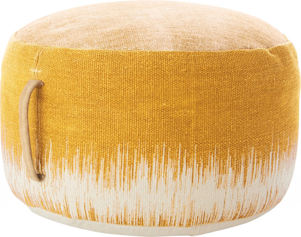 Rustic Yellow Abstract Round Pouf Ottoman 20"