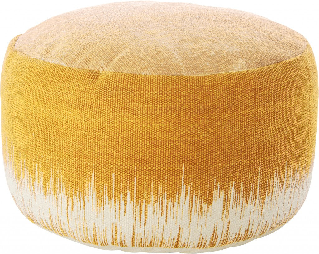 Rustic Yellow Abstract Round Pouf Ottoman 20"
