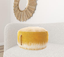 Rustic Yellow Abstract Round Pouf Ottoman 20
