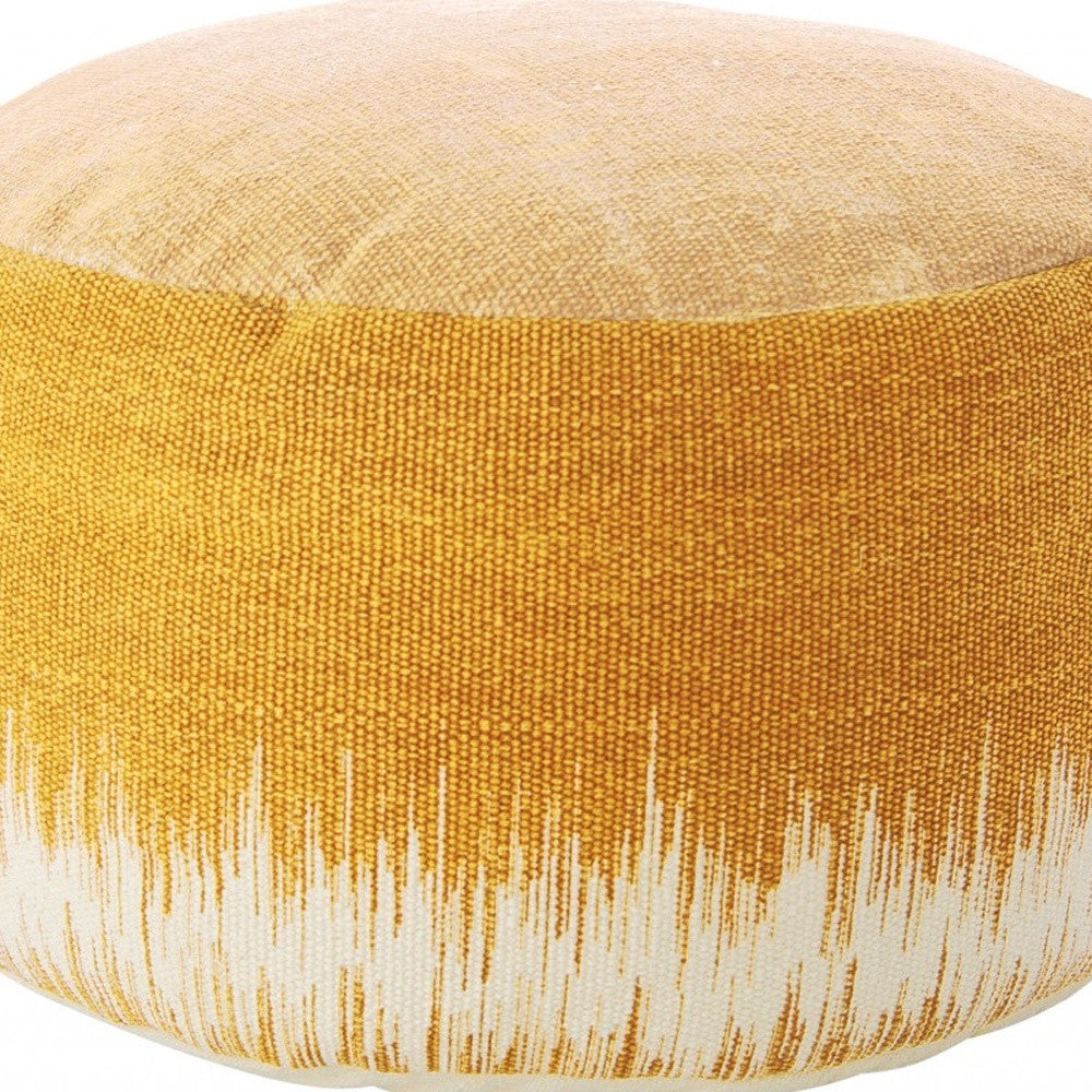 Rustic Yellow Abstract Round Pouf Ottoman 20"