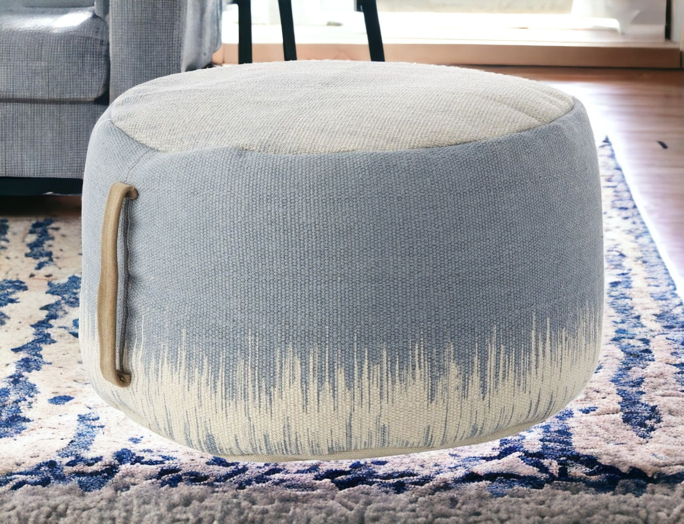 20"  Blue Abstract Round Pouf Ottoman