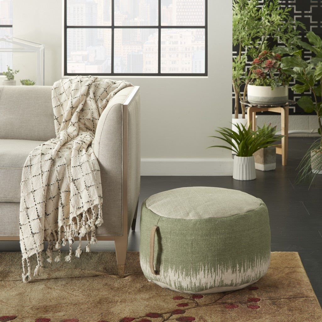 Sage Green Abstract Round Pouf Ottoman 20"