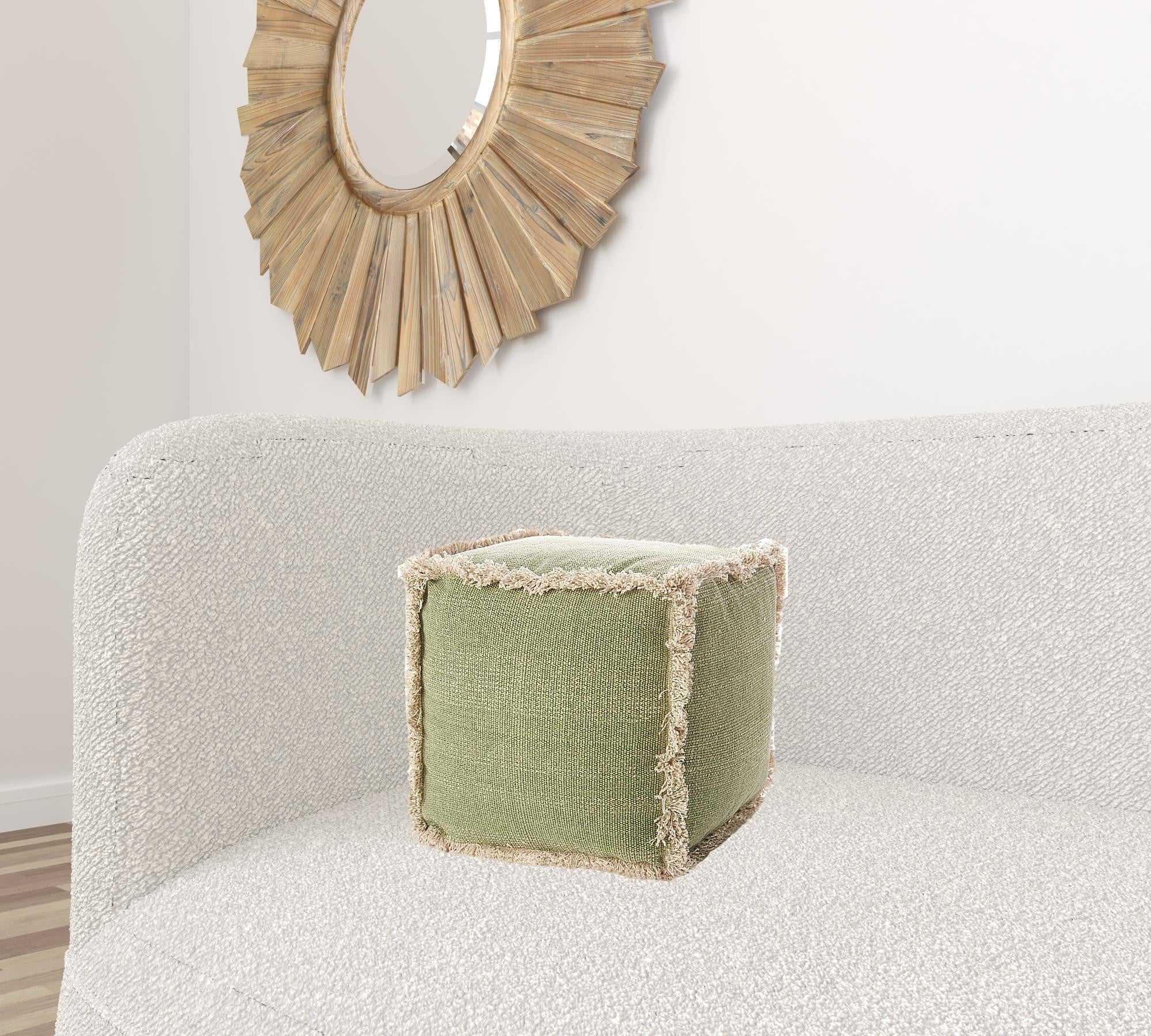 Sage Textural Shaggy Edge Pouf Ottoman