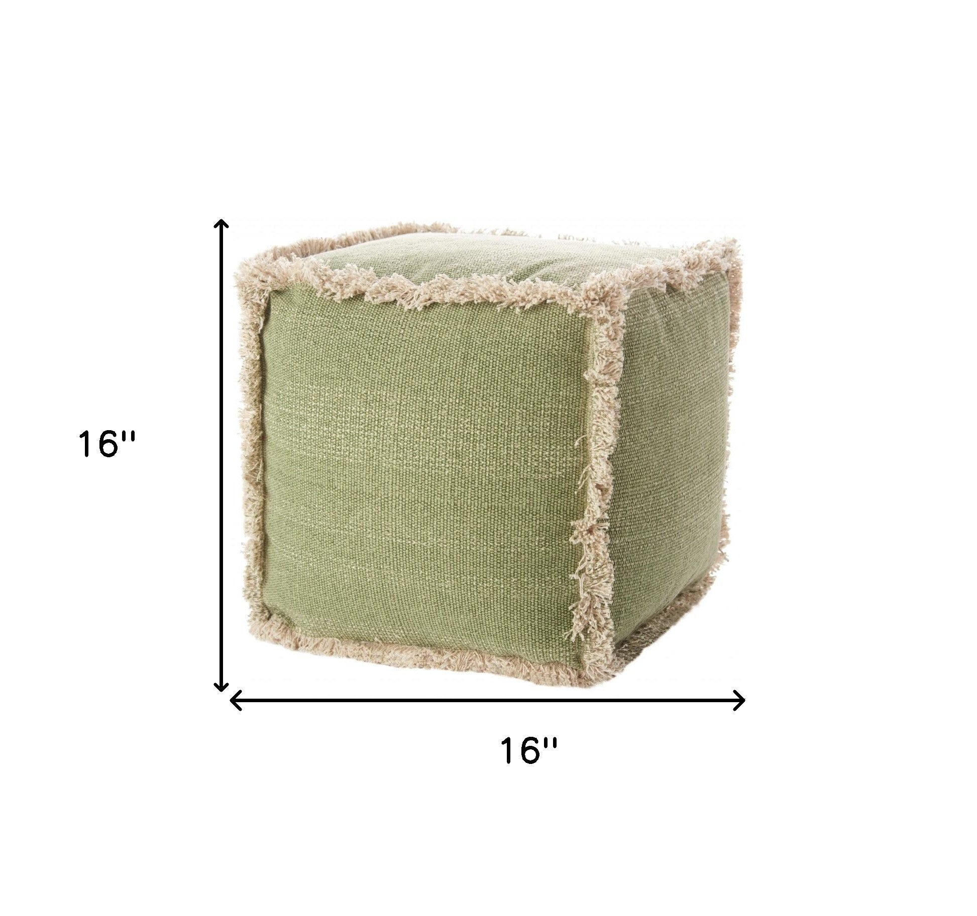 Sage Textural Shaggy Edge Pouf Ottoman