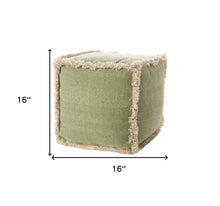 Sage Textural Shaggy Edge Pouf Ottoman