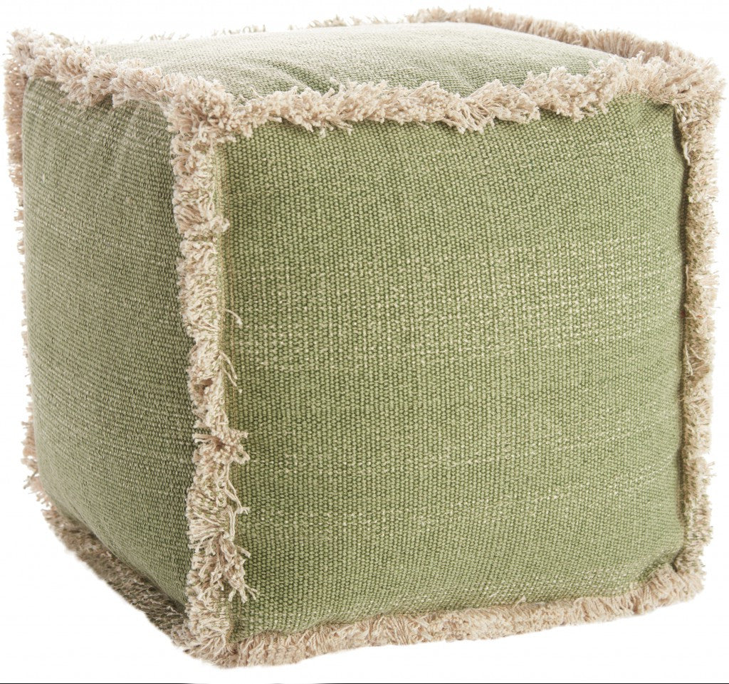 Sage Textural Shaggy Edge Pouf Ottoman