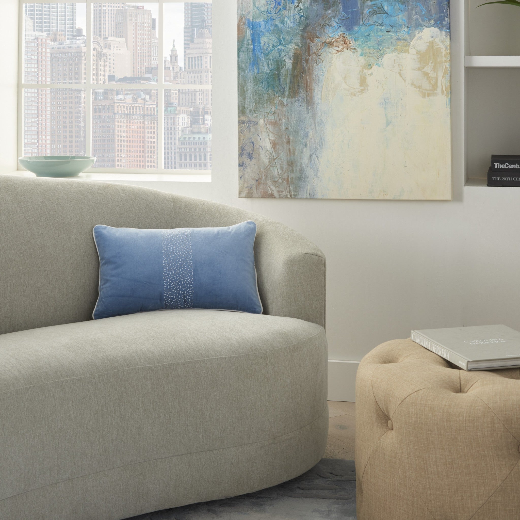 Blue Lumbar Pillow With Center Pattern