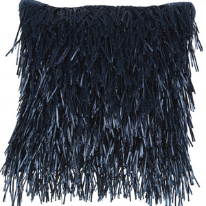 Unique Navy Blue Shag Accent Pillow