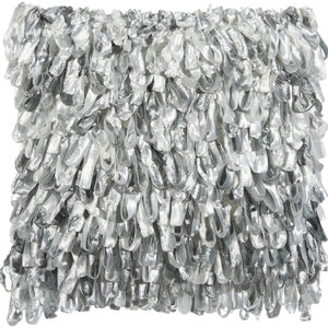 Shiny Gray Shaggy Throw Pillow