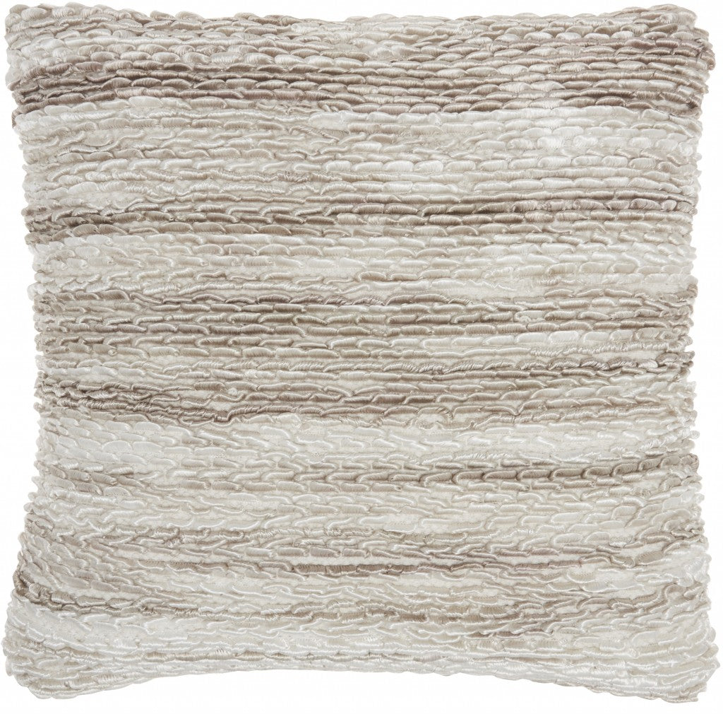 Petite Taupe And White Striped Throw Pillow