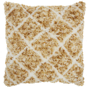 Yellow And White Shaggy Chevron Throw Pillow