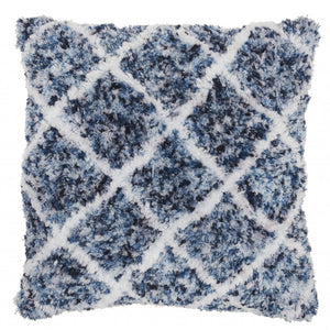 Royal Blue And White Shaggy Chevron Throw Pillow