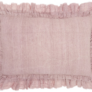 Dainty Ruffle Edged Pink Lumbar Pillow