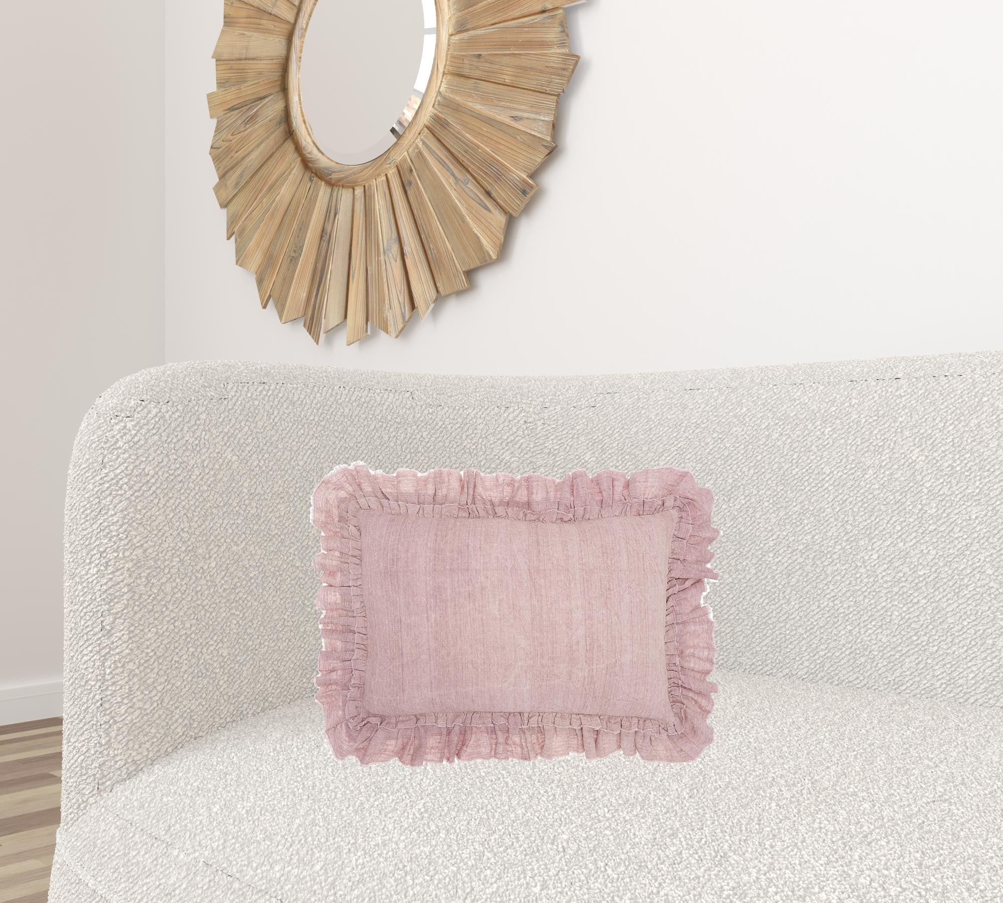 Dainty Ruffle Edged Pink Lumbar Pillow