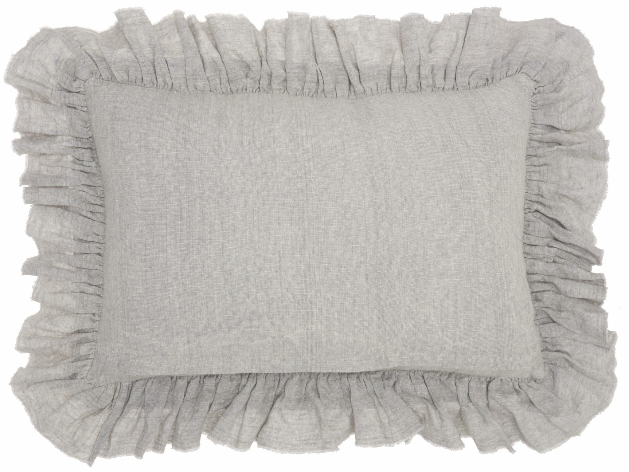 Dainty Ruffle Edged Light Gray Lumbar Pillow