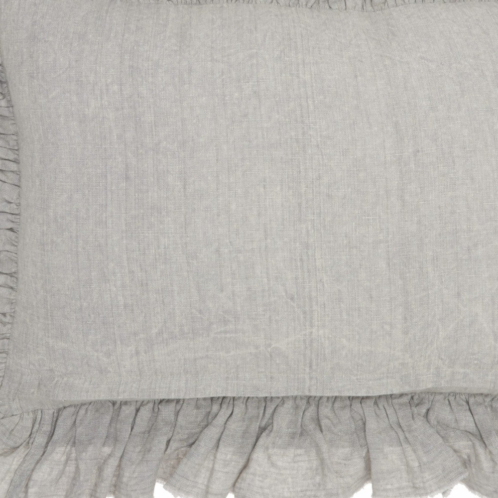 Dainty Ruffle Edged Light Gray Lumbar Pillow