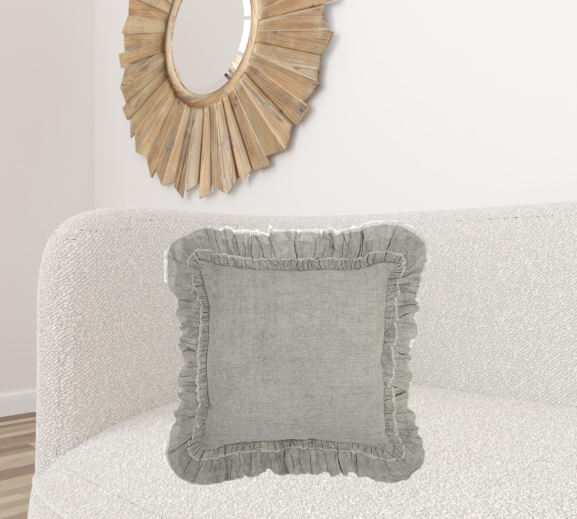 Dainty Ruffle Edged Light Gray Throw Pillow