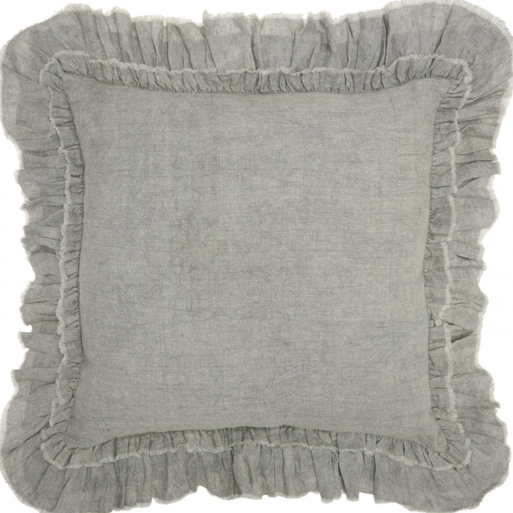 Dainty Ruffle Edged Light Gray Throw Pillow