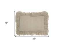 Dainty Ruffle Edged Beige Lumbar Pillow