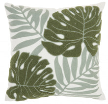 Green And Ivory Tropical Leaves Throw Pillow