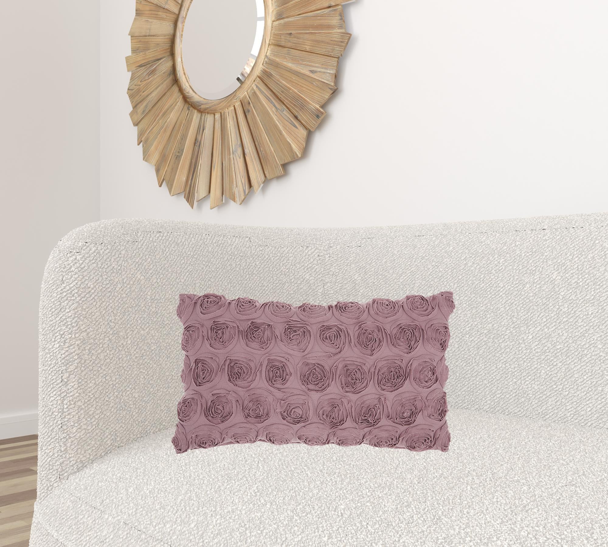 Tea Pink Embossed Rose Lumbar Pillow
