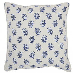 Blue And Ivory Bohemian Floral Throw Pillow