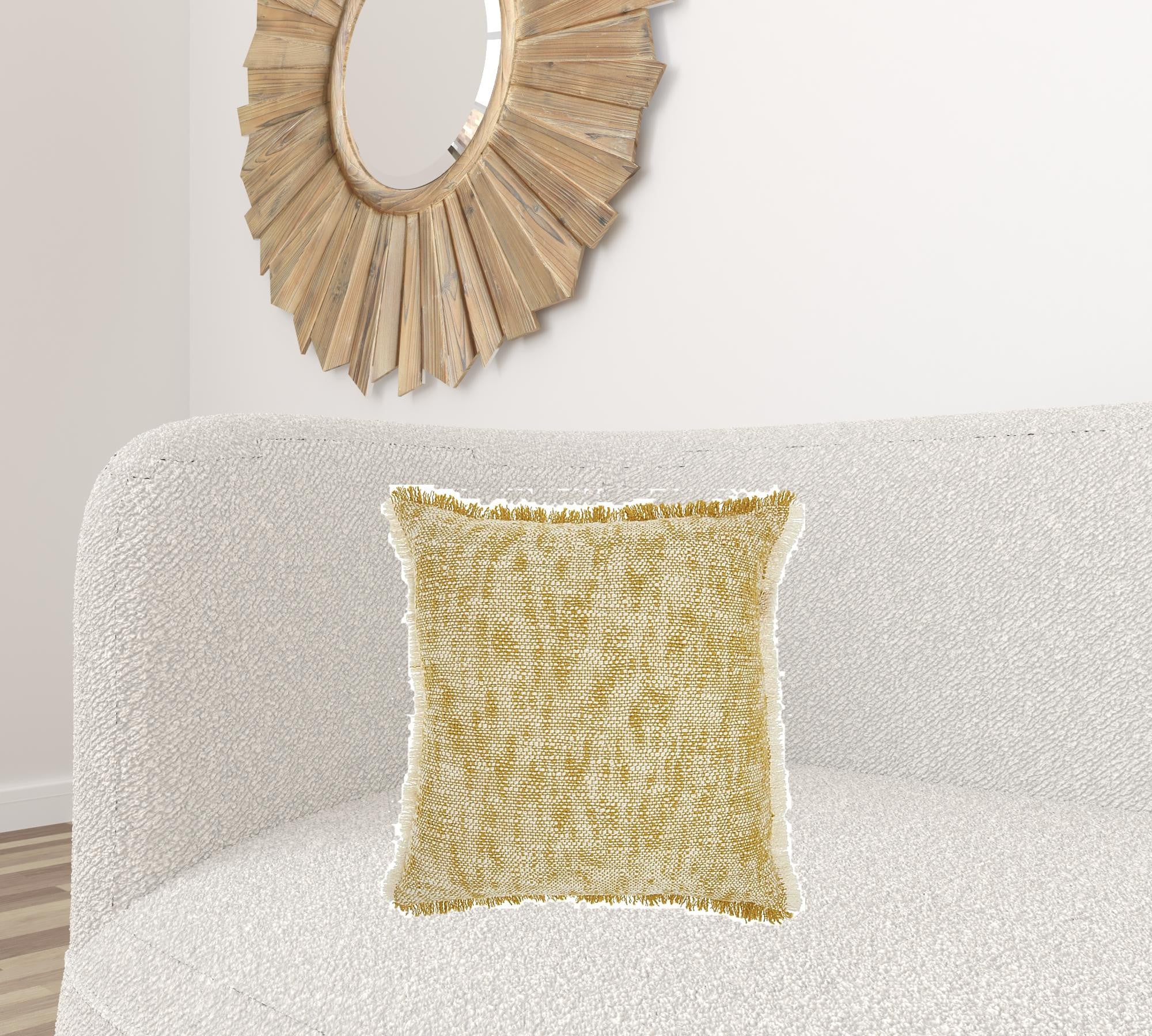 20" Mustard And Ivory Abstract Pattern Throw Pillow