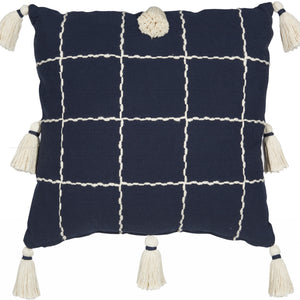 Boho Handcrafted Navy Accent Throw Pillow