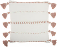 Bohemian White Cotton Accent Pillow With Blush Tassel Details