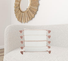Bohemian White Cotton Accent Pillow With Blush Tassel Details