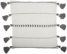 Bohemian White Cotton Accent Pillow With Grey Tassel Details