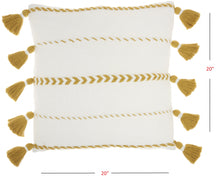 Bohemian White Cotton Accent Pillow With Mustard Tassel Details