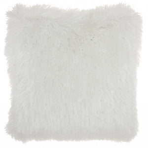 Plush White Shag Accent Throw Pillow