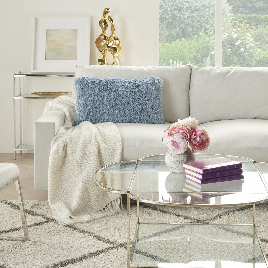 Long Ocean Blue Shag Cojín