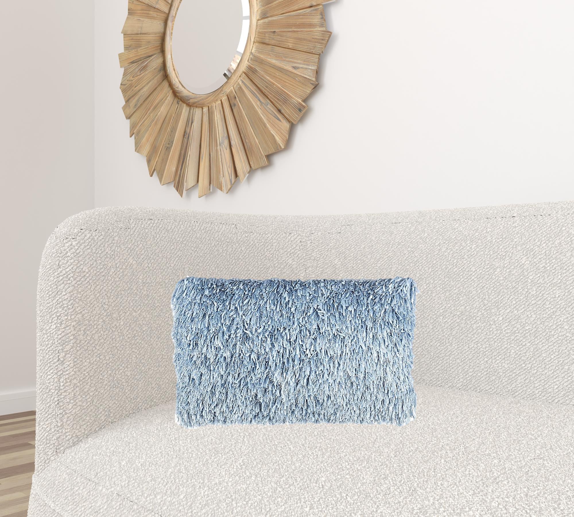 Long Ocean Blue Shag Cojín