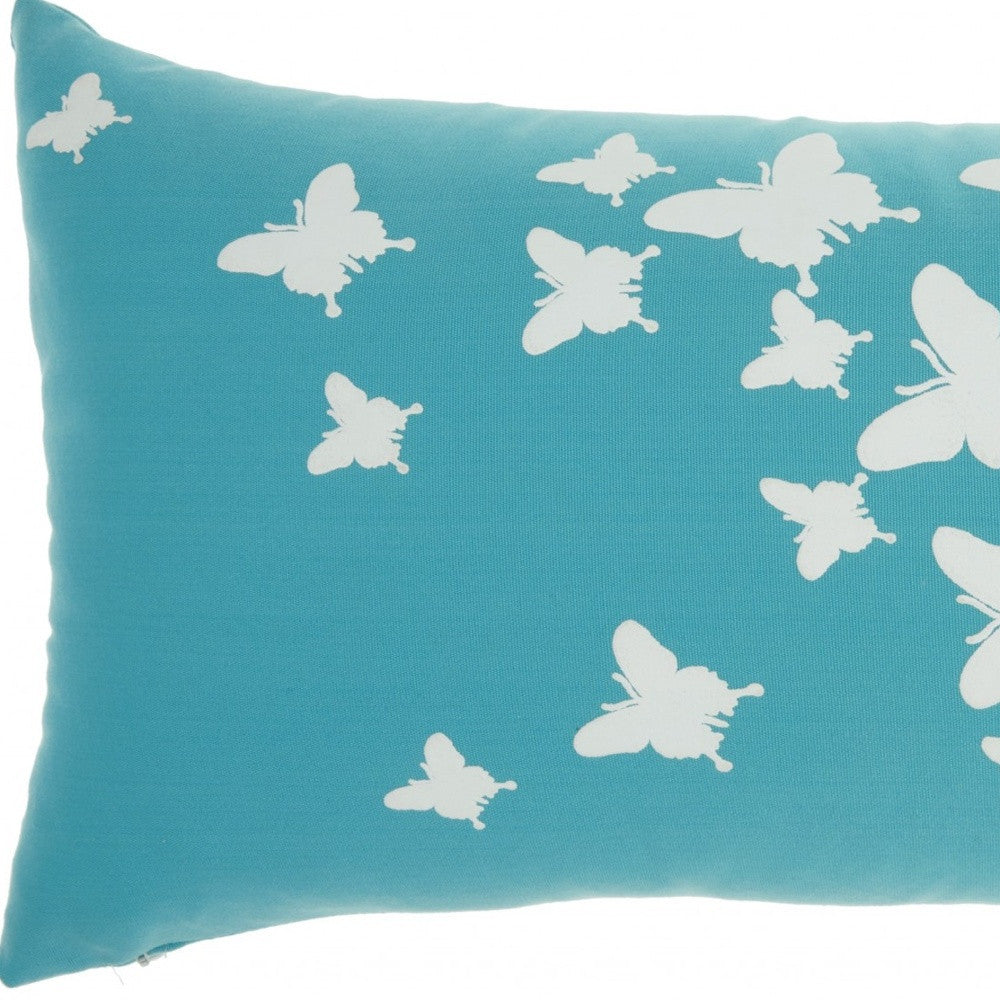 Bright Blue Butterfly Print Lumbar Pillow