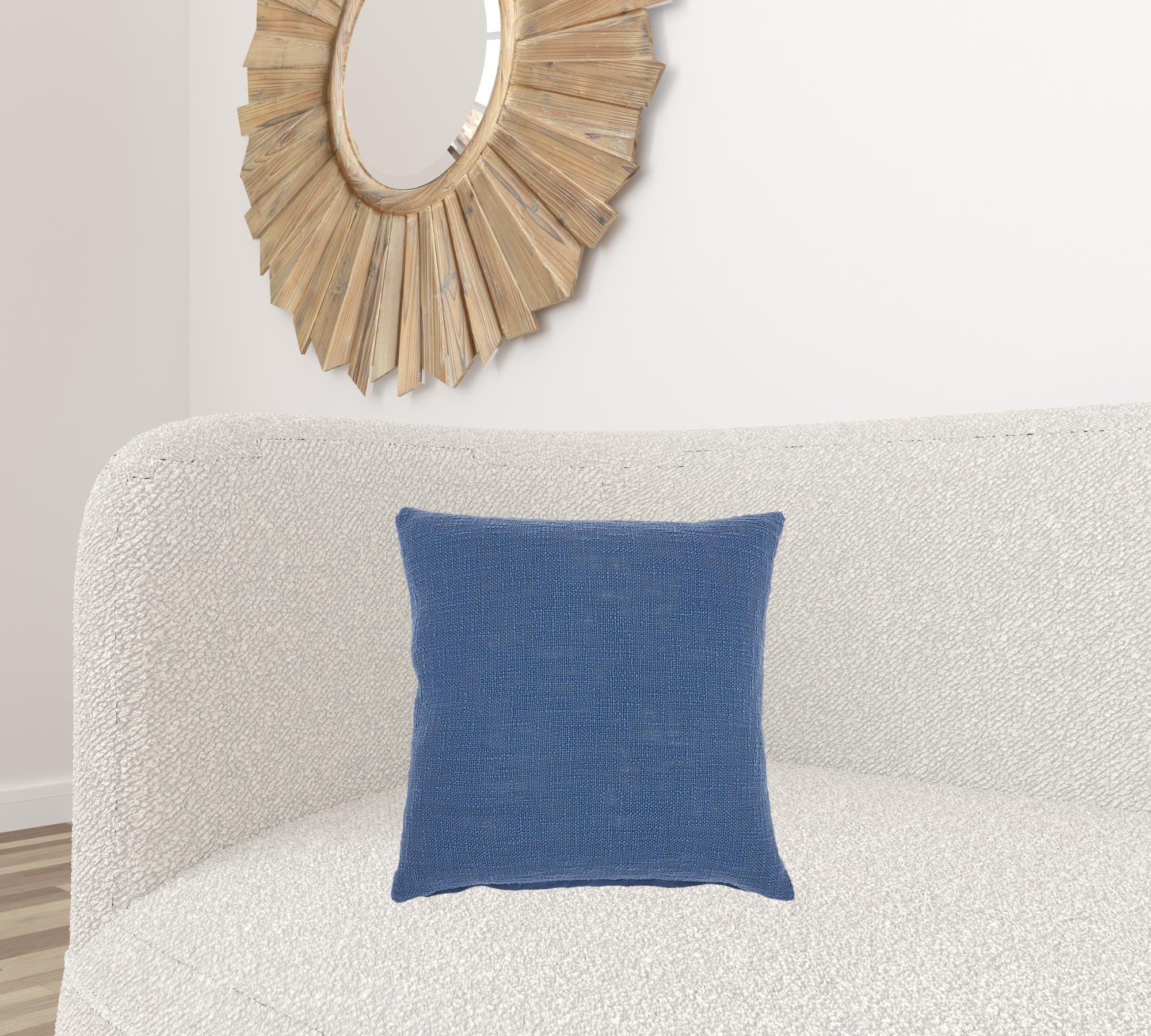 Denim Blue Solid Woven Throw Pillow