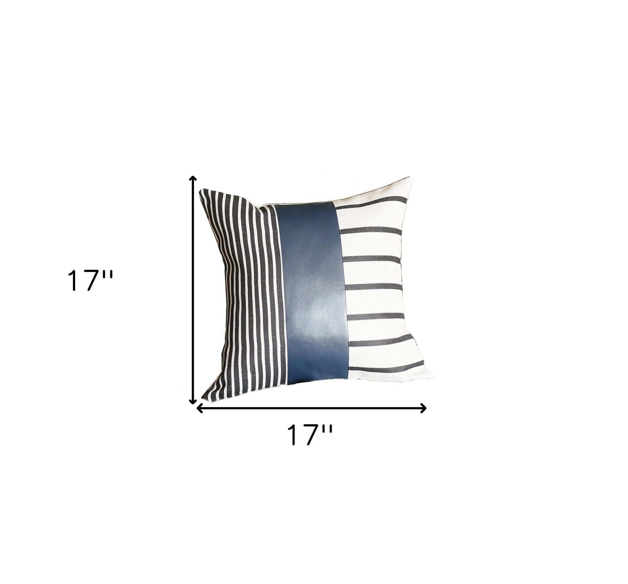 Funda de cojín lumbar tradicional de piel sintética azul marino y rayas monocromáticas