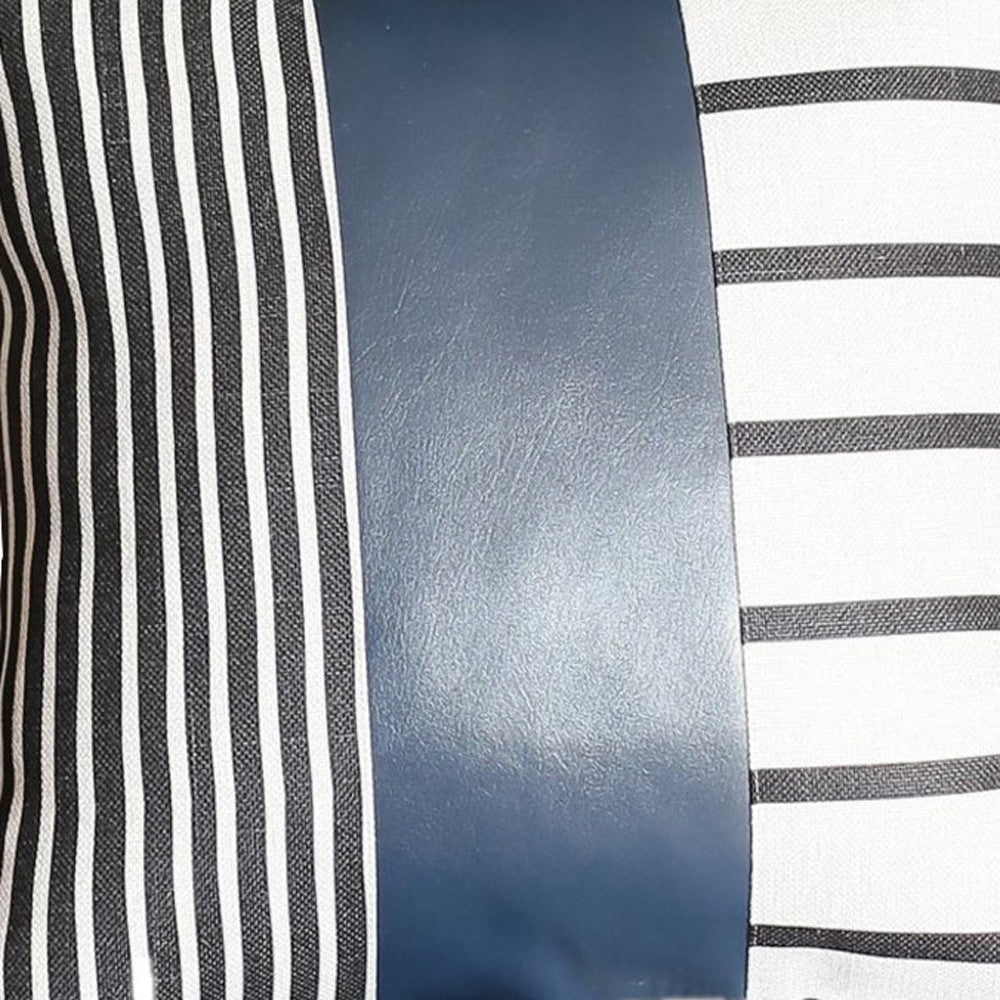 Funda de cojín lumbar tradicional de piel sintética azul marino y rayas monocromáticas