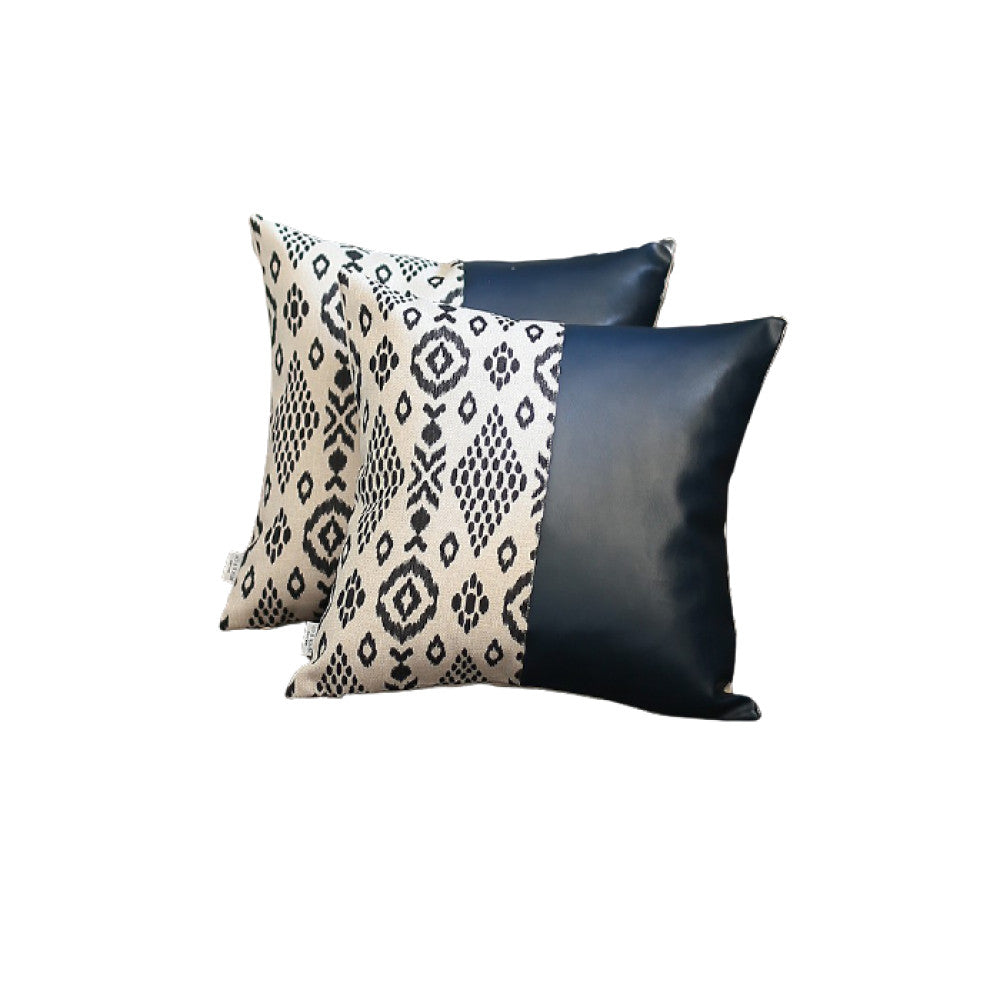 2 件套半波西米亞圖案和普魯士藍色人造皮革腰枕套