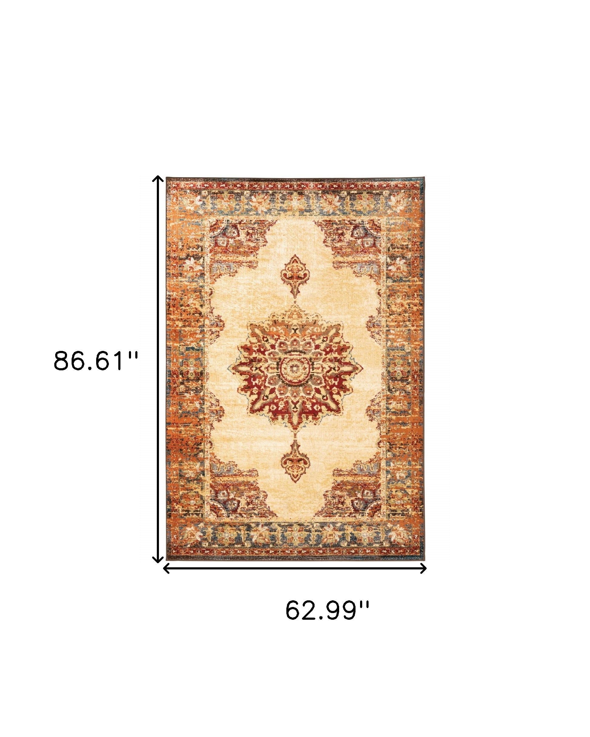 2’ X 8’ Gold And Orage Floral Medallionrunner Rug