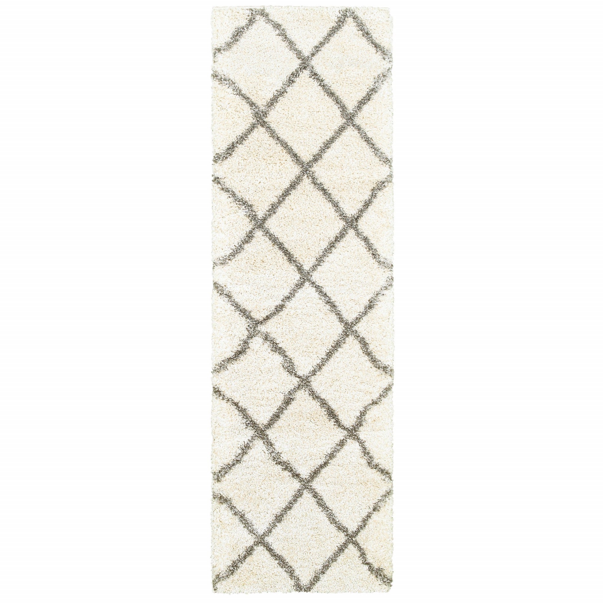 2’ X 3’ Ivory And Gray Geometric Lattice Scatter Rug