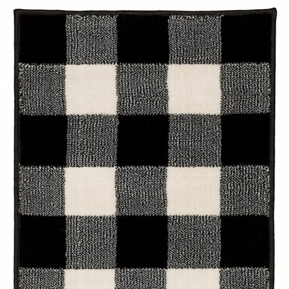 2’ X 8’ Monochromatic Gingham Pattern Indoor Runner Rug
