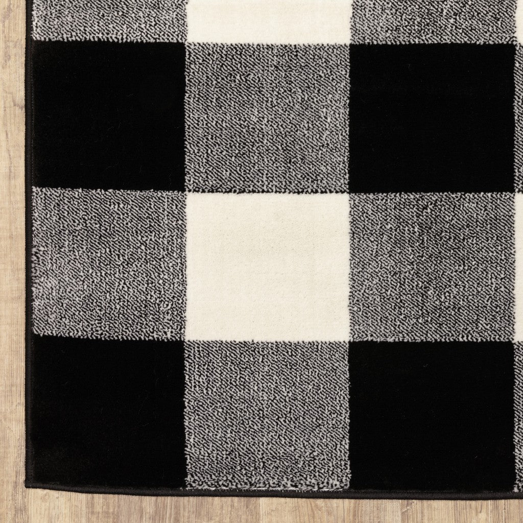2’ X 8’ Monochromatic Gingham Pattern Indoor Runner Rug