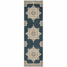 2’ X 7’ Blue And Beige Floral Medallion Indoor Runner Rug