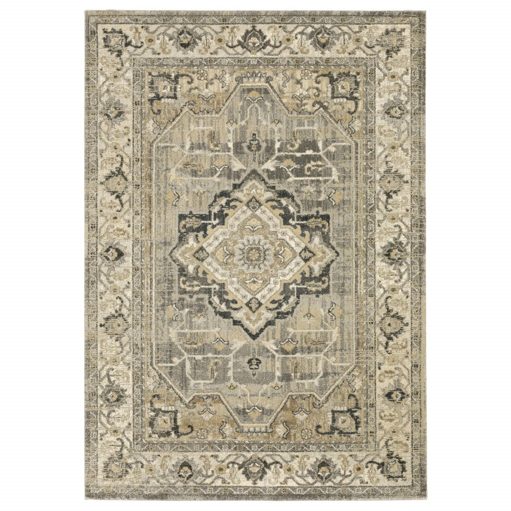 Beige And Gray Traditional Medallion Indoor Runner Rug - 2’ x 8’