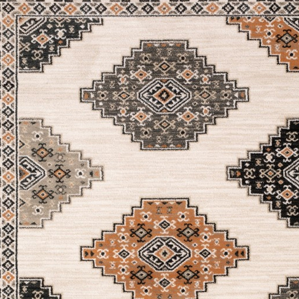 Abstract Ivory And Gray Geometric Indoor Runner Rug - 2’ x 8’