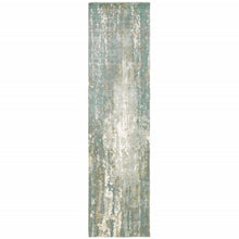 3’ X 10’ Blue And Gray Abstract Splash Indoor Runner Rug