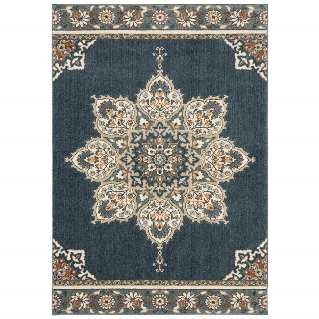 2’ X 7’ Blue And Beige Floral Medallion Indoor Runner Rug